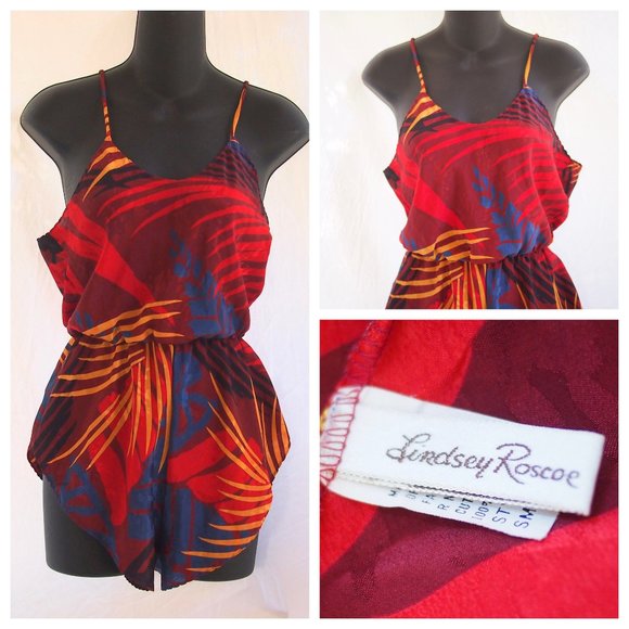 Lindsey Roscoe for Farr West Other - vtg LINDSEY ROSCOE for  FARR WEST Abstract Silky Teddy Bodysuit Romper USA S EUC